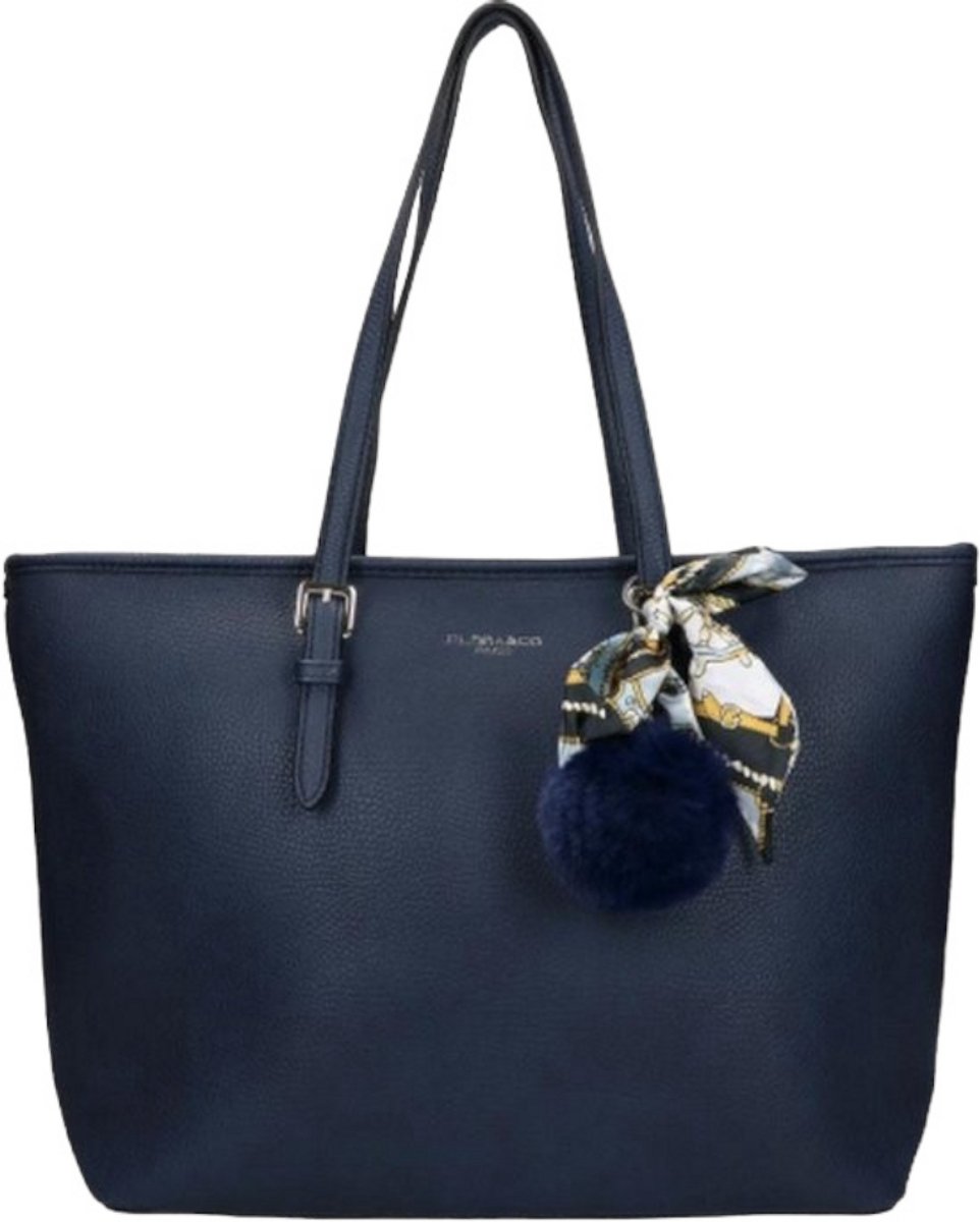 Flora&Co - CLEO - soft - grote shopper/totebag - donkerblauw - geschikt voor A4 of laptop - ideaal voor school- of werktas