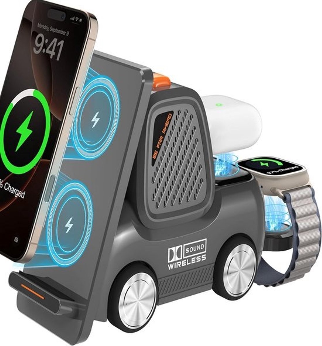 Draadloos Oplaadstation met Bluetooth Speaker en Snellader