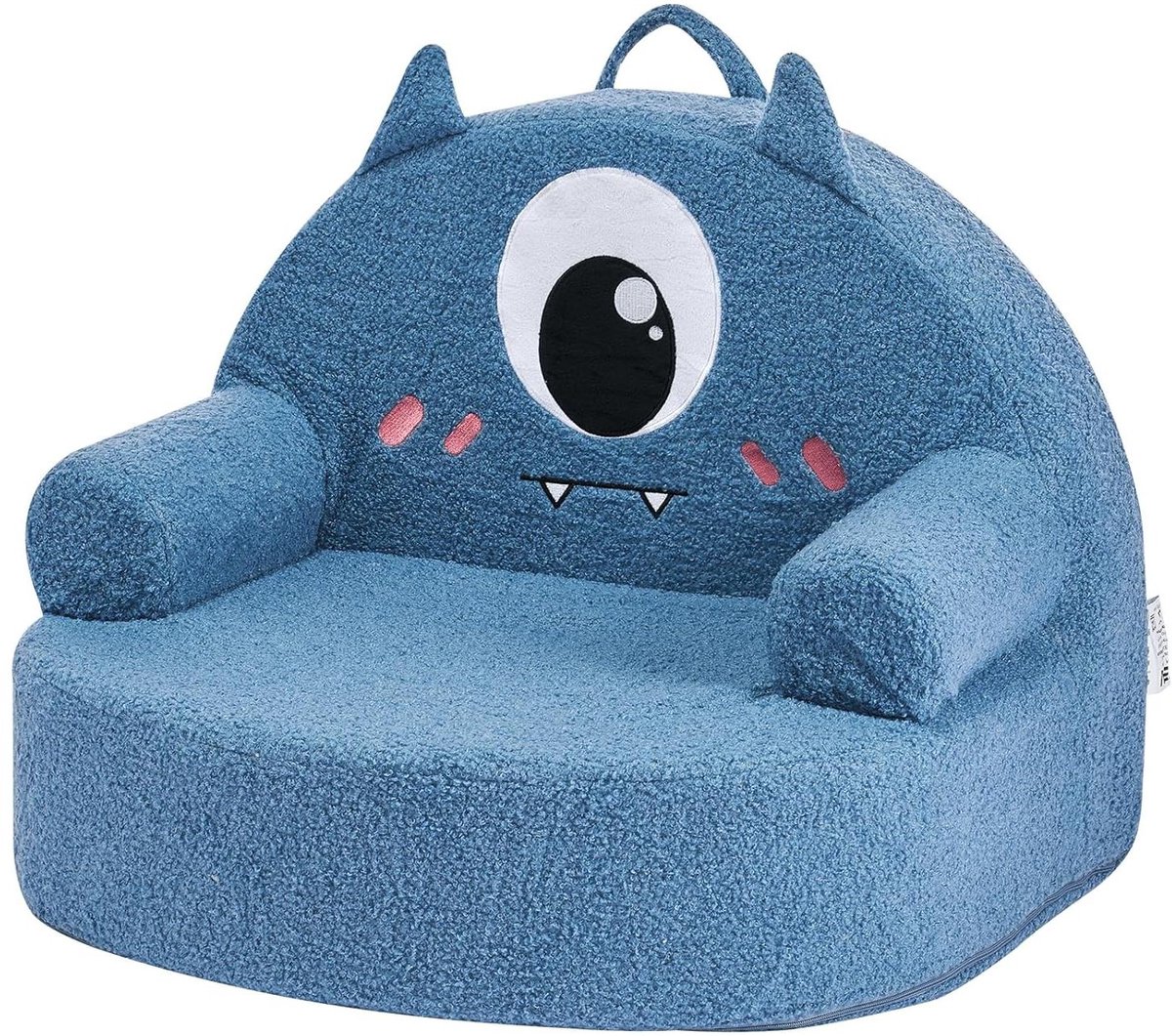 Kinderbank Monsterstijl - Zitje voor kinderen - Lezen en spelen - Wasbare hoes - Maat S - Blauw