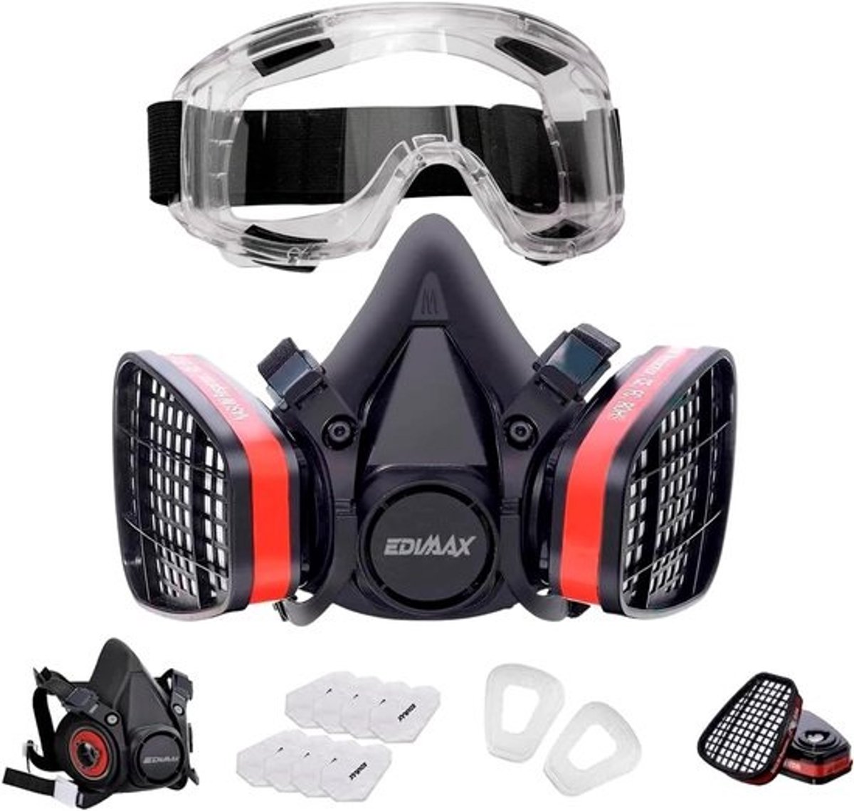 Gasmasker met Zichtbril en 8 Reservefilters - Herbruikbaar Ademhalingsmasker voor Maximale Bescherming