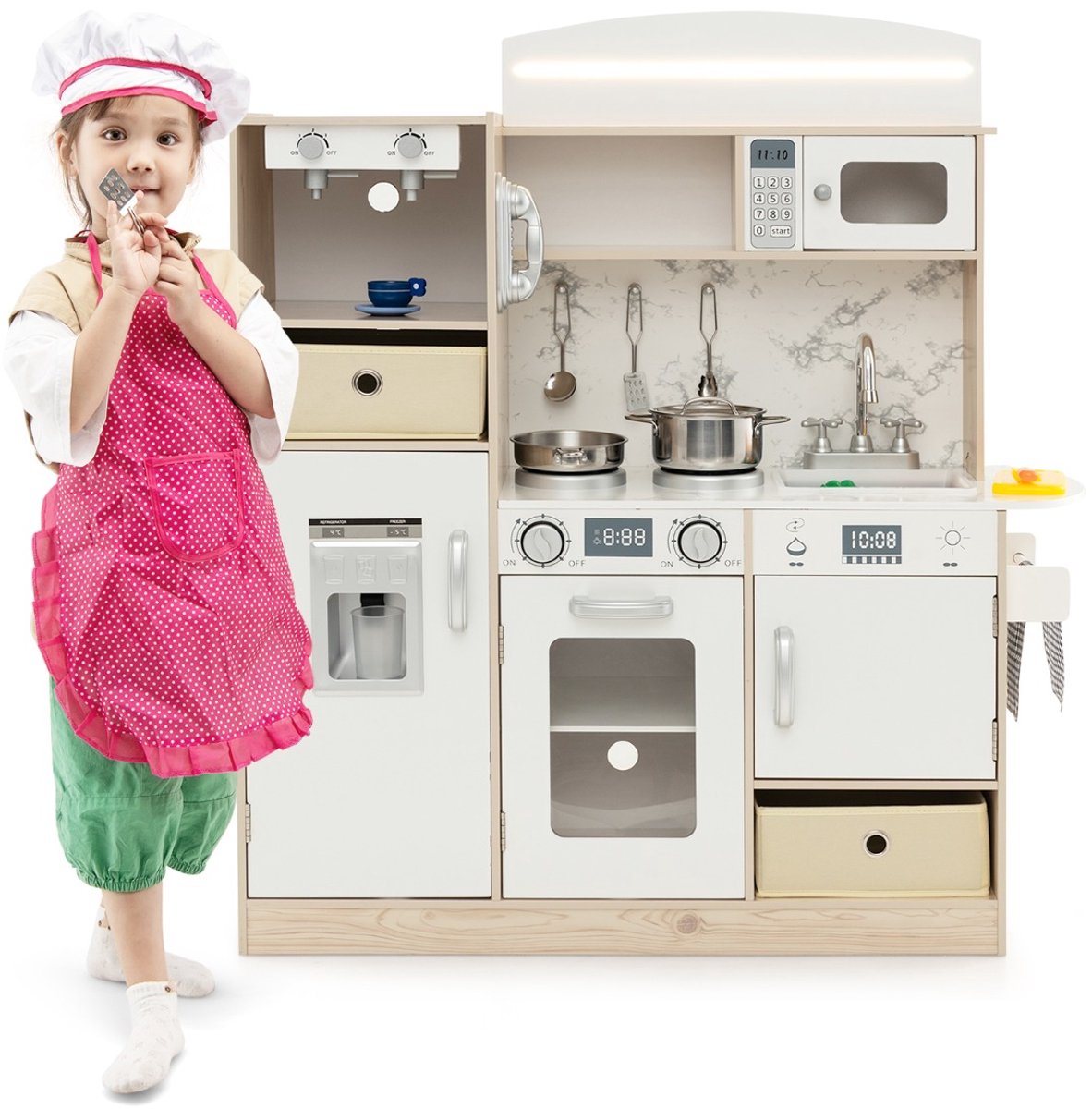 SureDeal® - Rollenspell - Speelset Kinderkamer Afneembare - Planken Speelkeuken - Koffiezetapparaat Koelkast - 90x29x90 cm - Wit