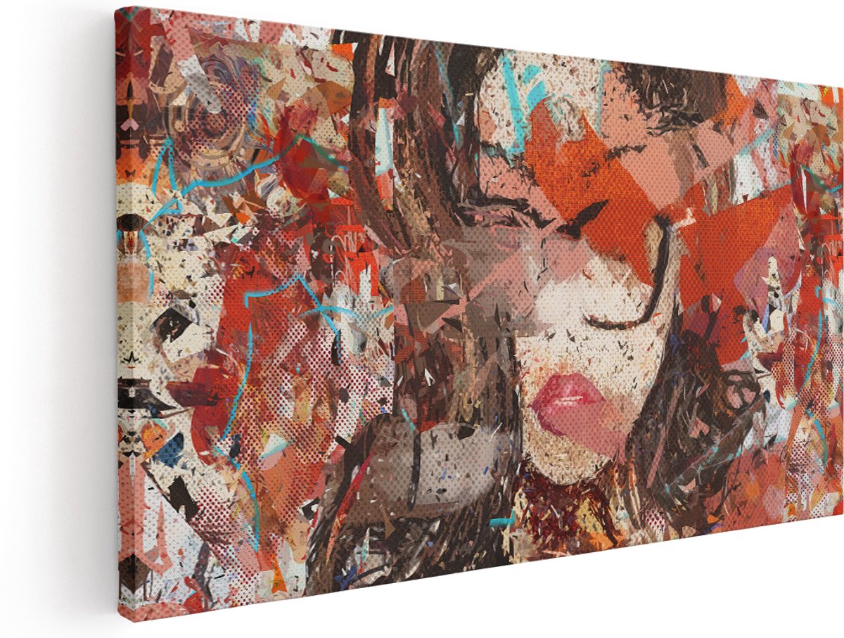 Artaza Canvas Schilderij Abstracte Kunst van een Meisje - Vrouw - 160x80 cm - Groot - Wanddecoratie Woonkamer - Schilderijen - Muurdecoratie