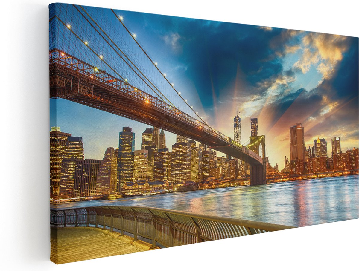 Artaza Canvas Schilderij New York Brooklyn Brug - 160x80 cm - Groot - Wanddecoratie Woonkamer - Schilderijen - Muurdecoratie