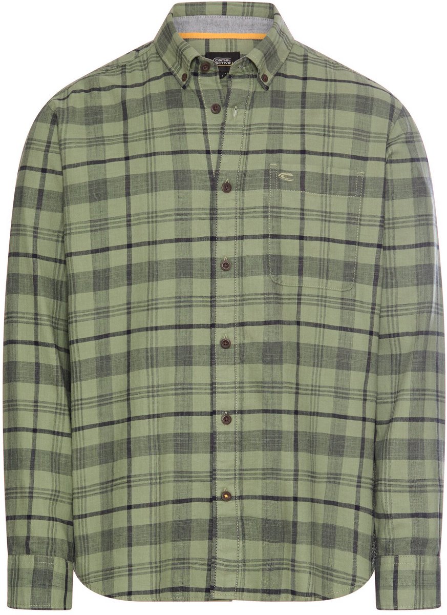 camel active Overhemd met lange mouwen en borstzak - Maat menswear-L - Bladgroen