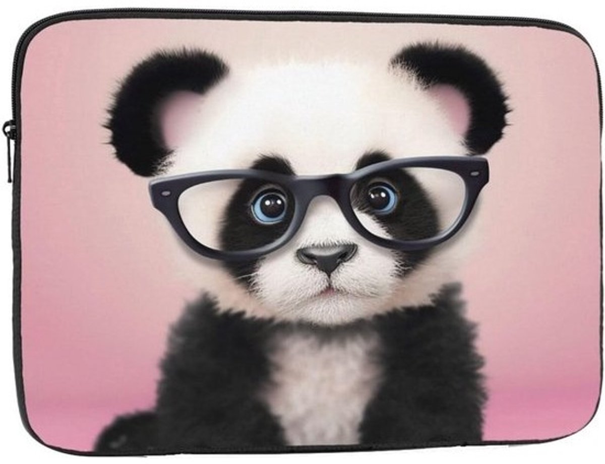 Schokbestendige 17 inch Laptop Sleeve met Panda Bril Print - Waterbestendige Notebook Tas