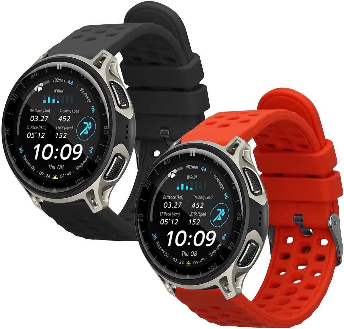 kwmobile 2x horlogebandjes geschikt voor Amazfit Cheetah 2 Pro bandje - Smartwatch bandjes van TPU - Activity tracker horloge band in oranje / zwart