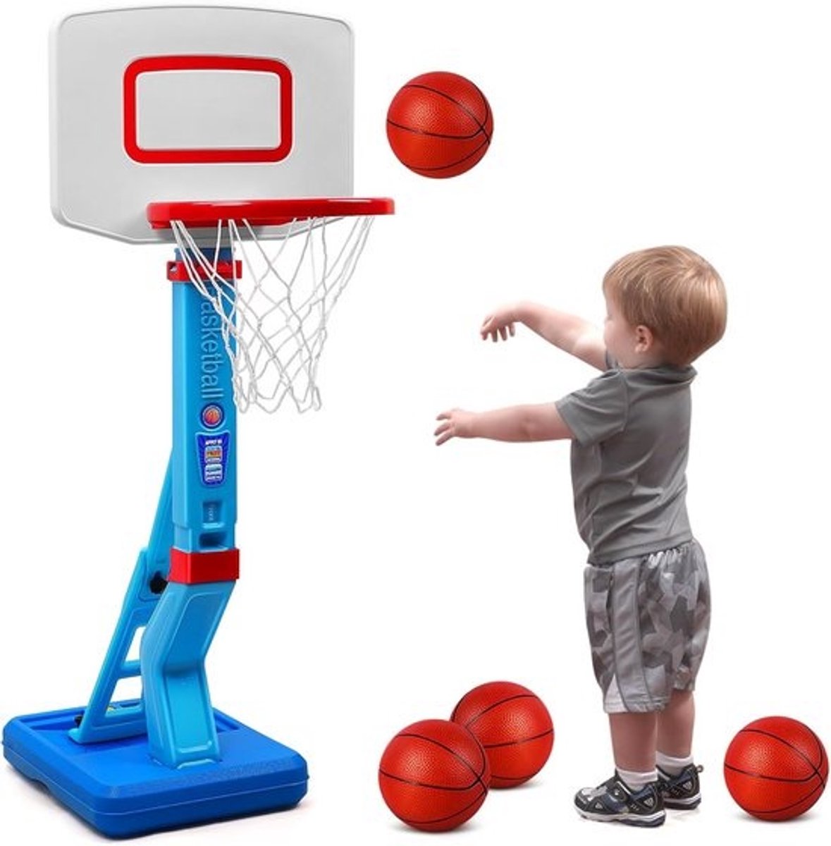 Verstelbare Kinder Basketbalpaal voor Binnen en Buiten - Inclusief 4 Mini Ballen en Pomp