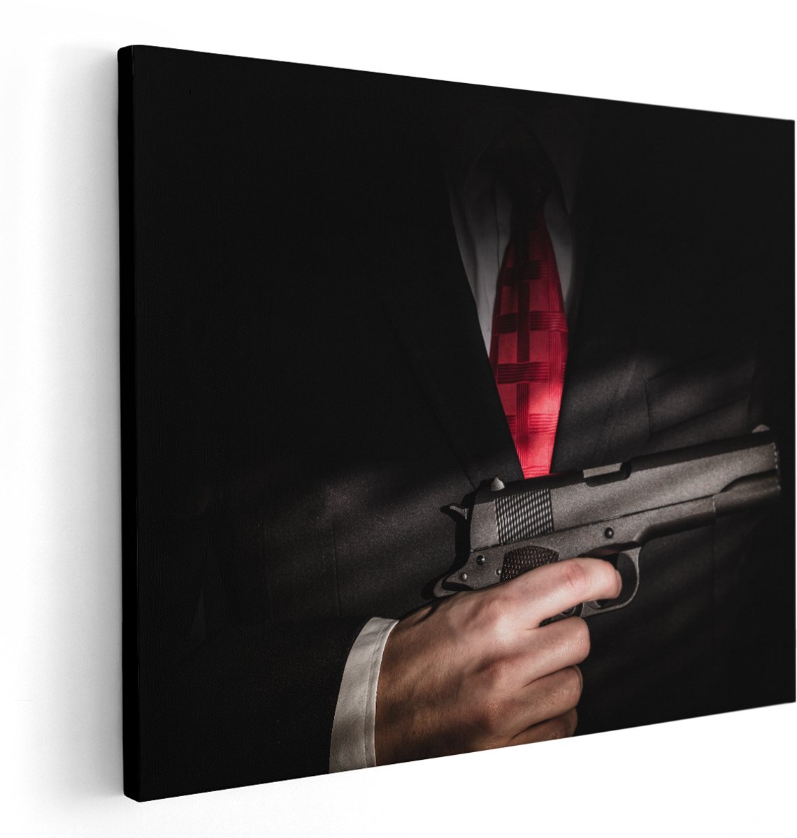 Artaza Canvas Schilderij Man Van De Maffia Met Een Pistool Vast - 150x120 cm - Groot - Wanddecoratie Woonkamer - Schilderijen - Muurdecoratie