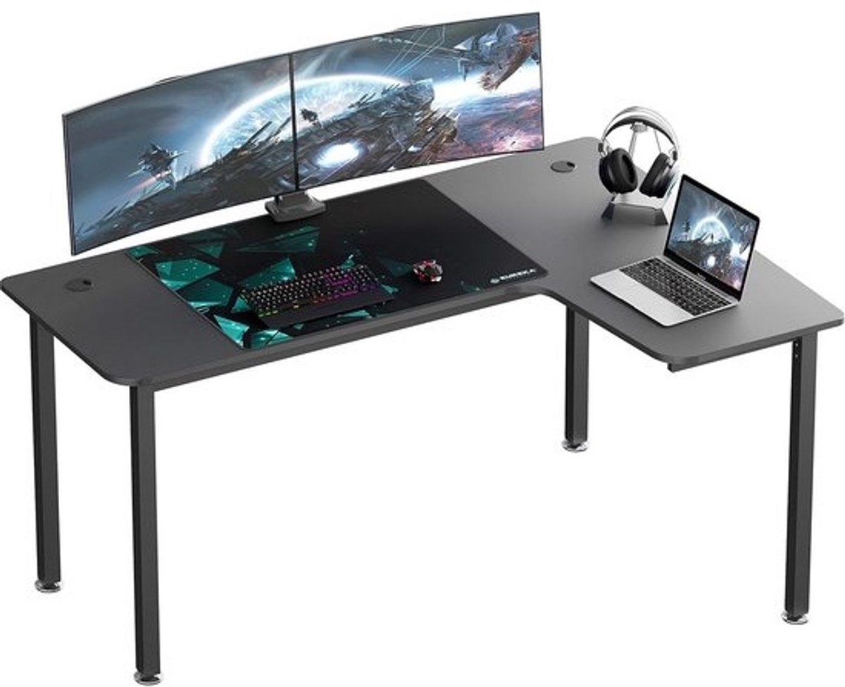 Ergonomisch L-vormig Gaming Hoekbureau 155 cm - Bureau met Kabelmanagement en Muismat voor Thuiswerken en Gaming
