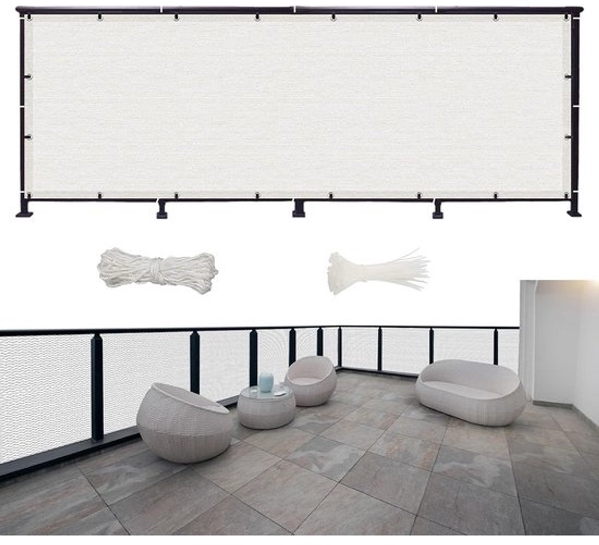 Balkonscherm Inkijk Bescherming 800x120 cm Winddicht UV-Bestendig Terrashek Wit