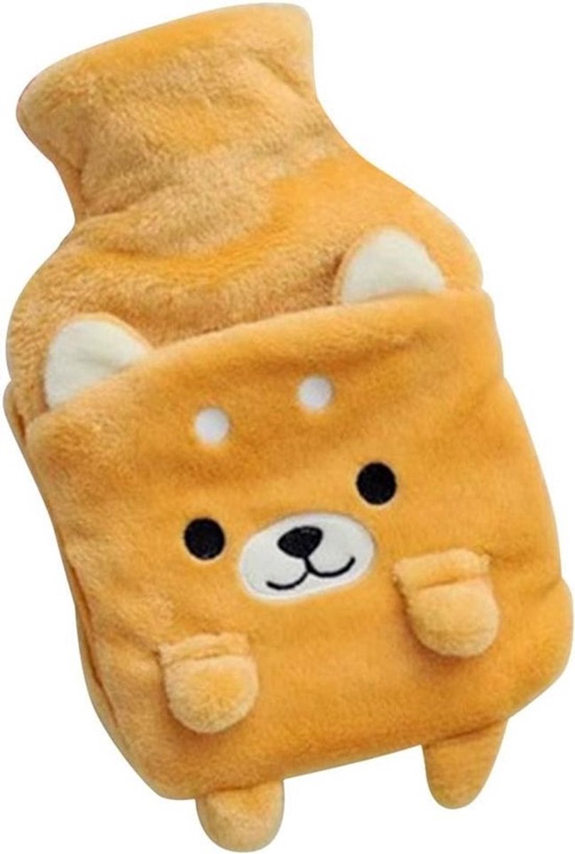 Warmwaterkruik met Pluche Hond Cover - Rubber Kruik voor Pijnverlichting & Warmte (Bruin)