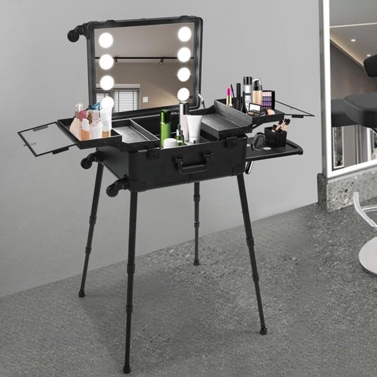 Make-up Koffer - Cosmetica Trolley - Mobiel Werken - Met Verlichting - 21 Inch - Zwart