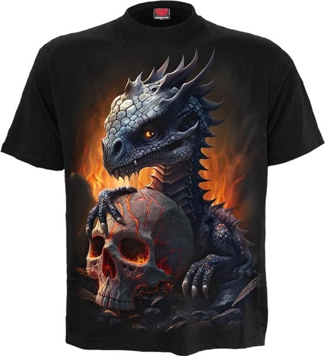 T-shirt Zwart met Draak en Schedel Print