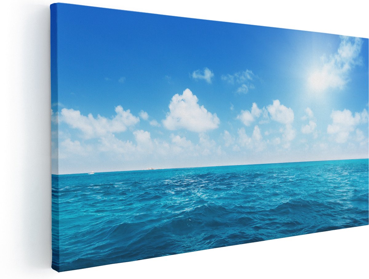 Artaza Canvas Schilderij Water Midden Op Zee Met Zonneschijn - 160x80 cm - Groot - Wanddecoratie Woonkamer - Schilderijen - Muurdecoratie