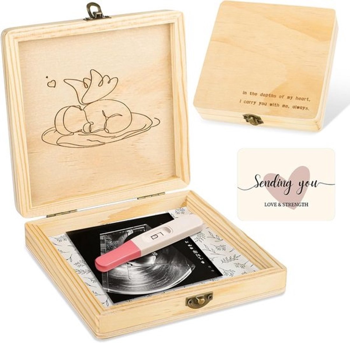Herinneringskistje voor Verlies van een Baby - Houten Engeltje en Condoleance Geschenk