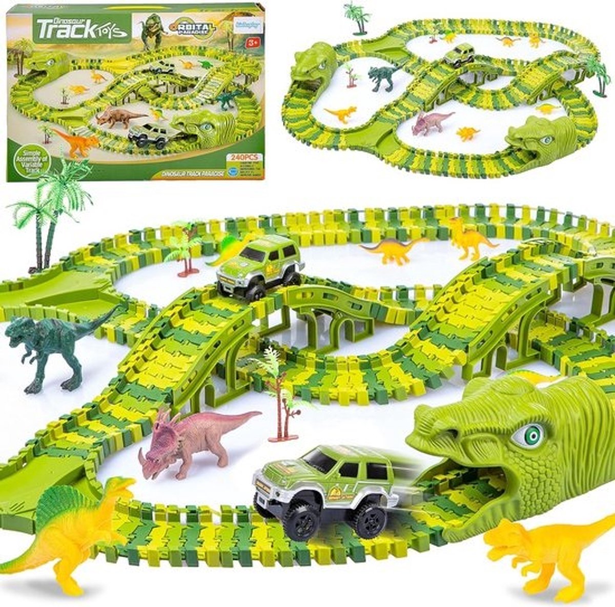 Flexibele Racebaan met Dinosaurussen en Auto - 360cm Banaoetsenspeelgoed voor Kinderen