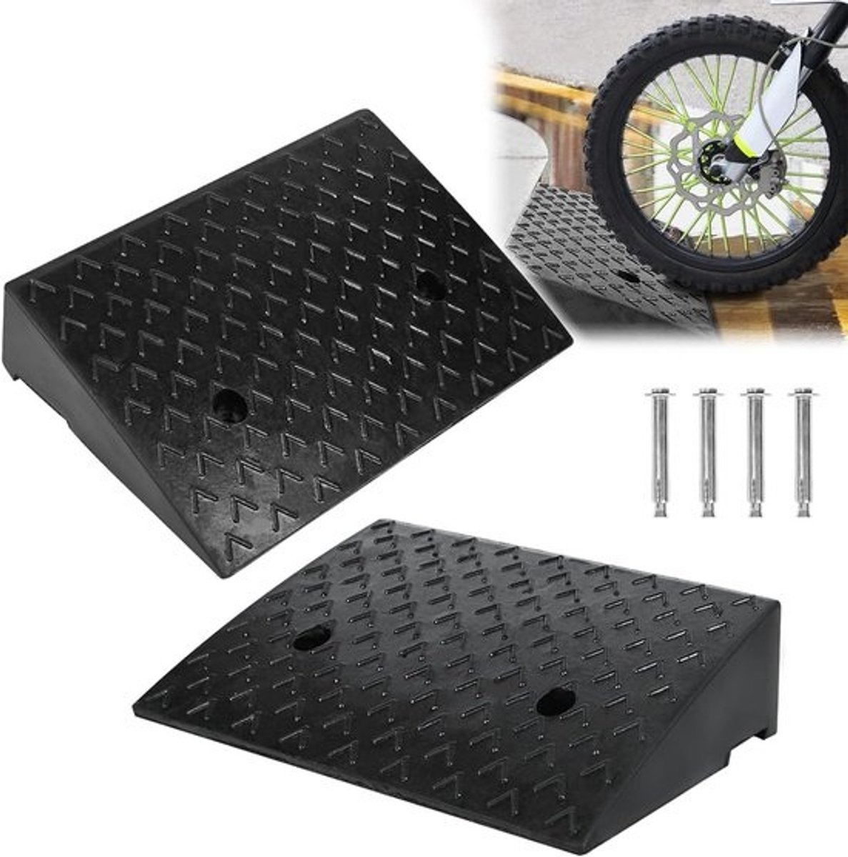 Set van 2 Rubberen Stoeprand Oprijplaten 10,5 cm Hoog voor Rolstoel, Auto en Scooter