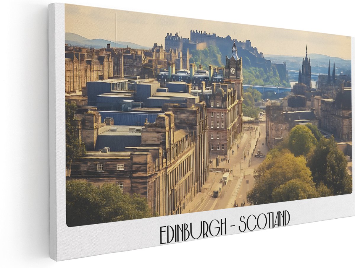 Artaza Canvas Schilderij Edinburgh Castle - 160x80 cm - Groot - Wanddecoratie Schotland Skyline - Muurdecoratie Woonkamer - Decoratie Stad - Kamer Accessoires