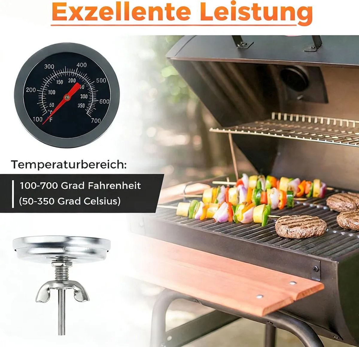 Deze roestvrijstalen barbecue-thermoGeschikt voorer biedt nauwkeurige temperatuurregeling en is Geschikt voor barbecues, rookovens en gewone ovens. Hij is robuust en duurzaam.
