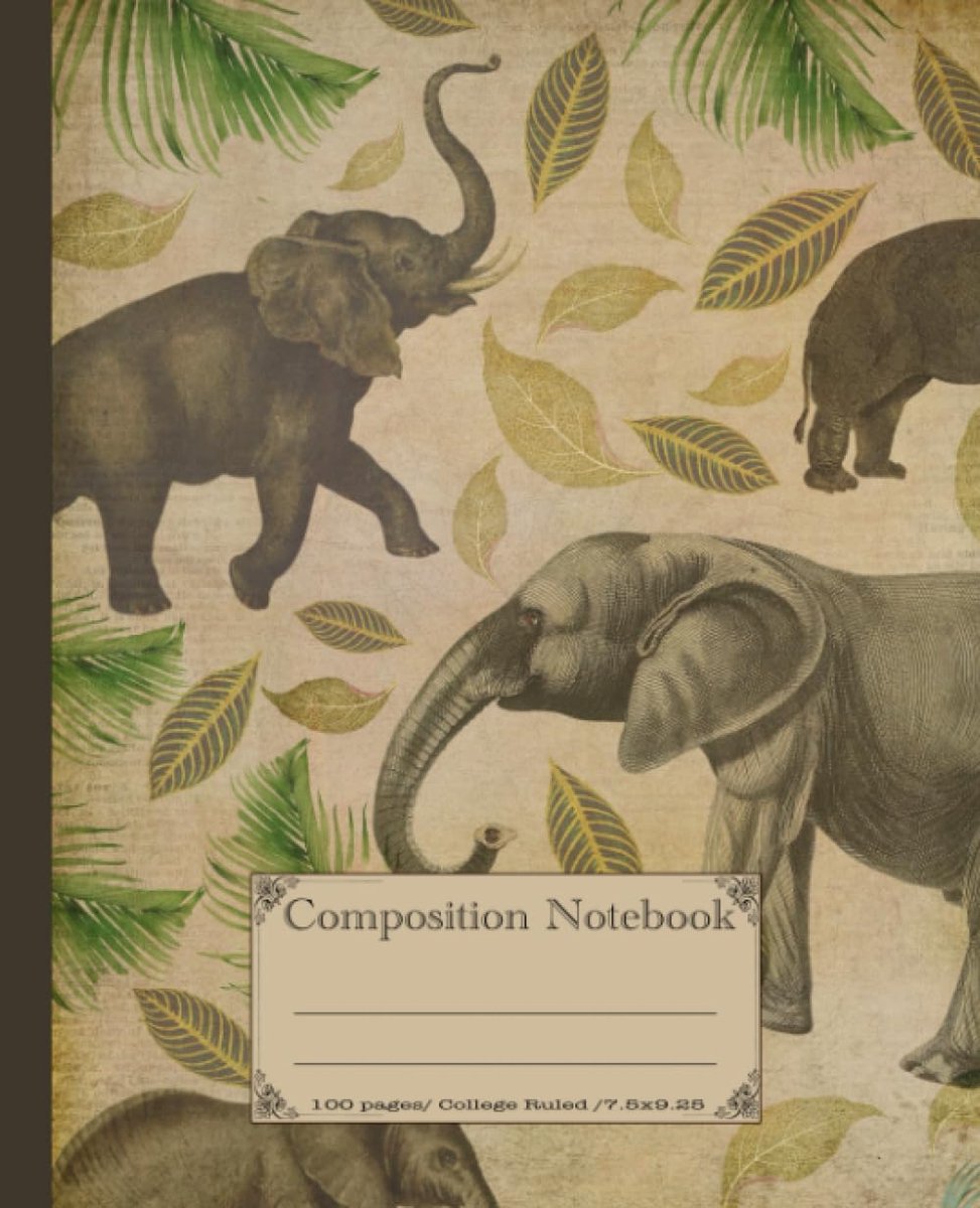 Composition Notebook: Vintage elephant jungle animal exercise book. Safari wildlife cover theme. College ruled. - ShopVlot