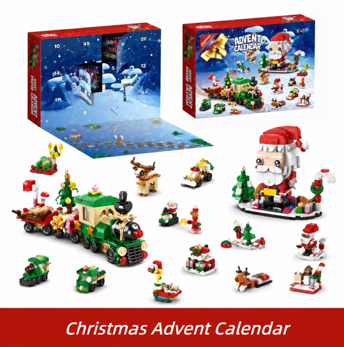 Adventskalender 2026 met Bouwstenen - 12 Dagen Kerst Aftelkalender - 6-in-1 Bouwset met Kerstman & Stoomlocomotief - Kerstcadeau voor Kinderen