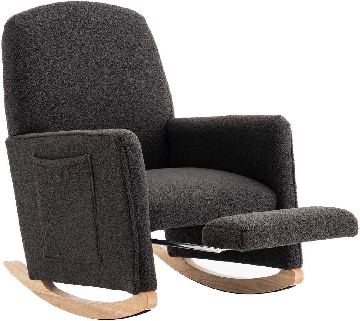 Schommelstoel Met Voetenbank - Relaxstoel Voor Woonkamer - Hoge Rugleuning - Zacht Schuim - 110 kg - Binnen - 67x126x98 cm - Donkergrijze Teddy Stof