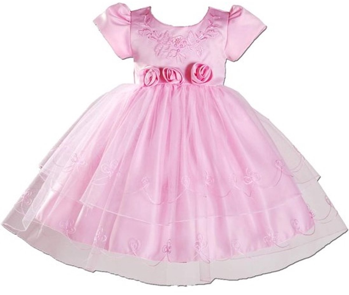 Roze Kinderjurk met Geborduurde Bloemen en Pailletten voor Feestelijke Gelegenheden