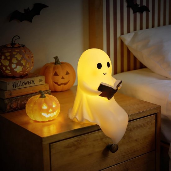 Spook leeslamp - Verlicht Spook bureaulamp - LED-leeslamp - Lichtgevend beeldje - Harsbeeldje - Halloween-decoratie voor kantoor, slaapkamer, studentenkamer,Klein — afbeelding 3