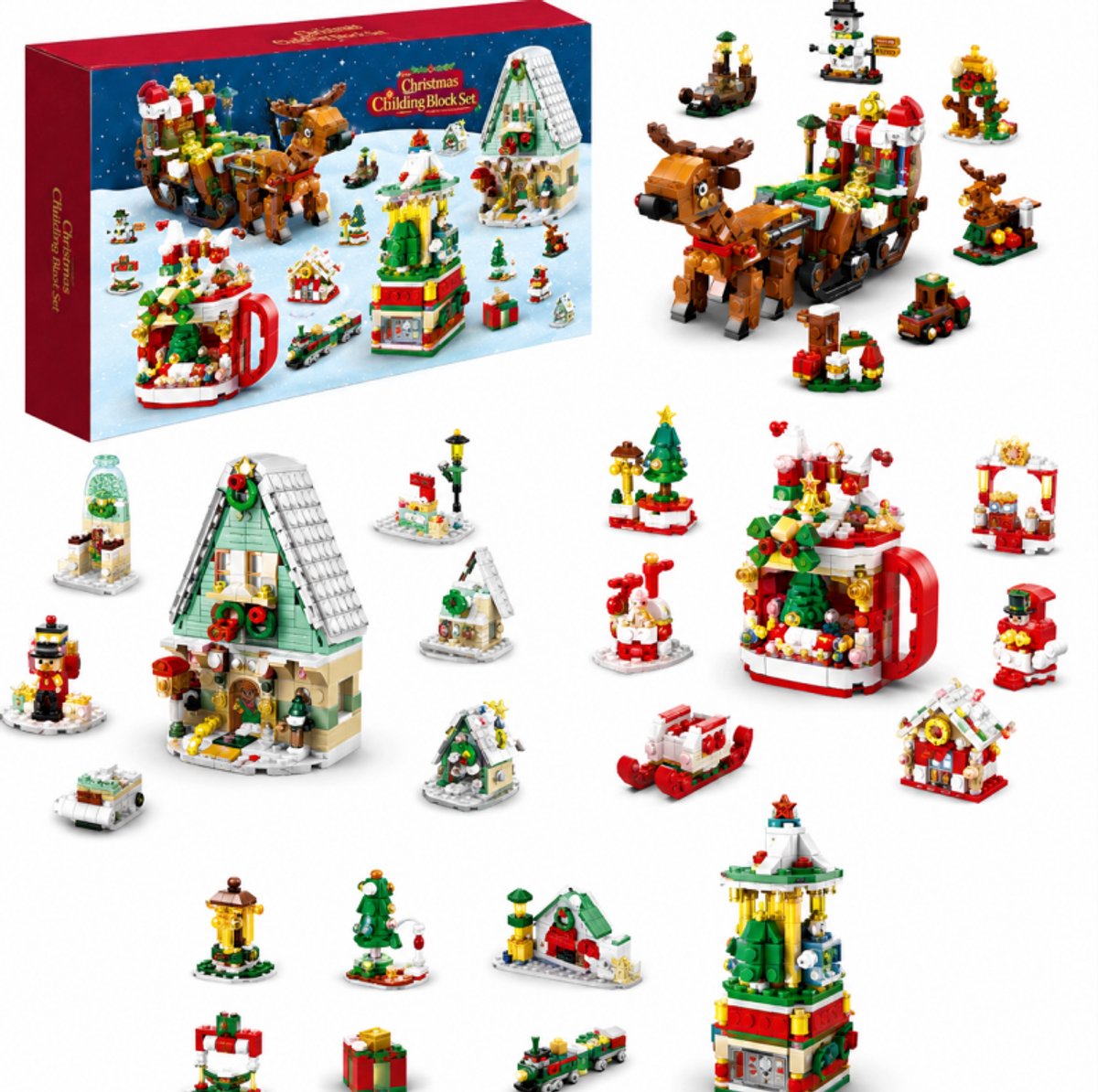 Adventskalender 2026 met Bouwstenen - 1099 Stuks - 24 Dagen Kerst Aftelkalender - 6-in-1 Kerstman met Rendieren & Slee - Kerstcadeau voor Kinderen