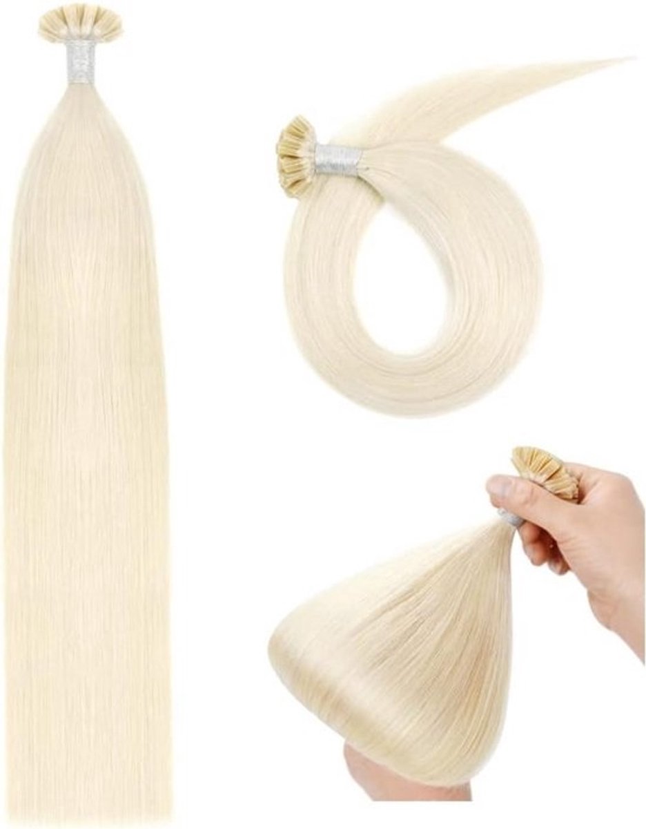 U Tip Keratine Haarverlengingen Echt Menselijk Haar 40 cm Model Platinablond