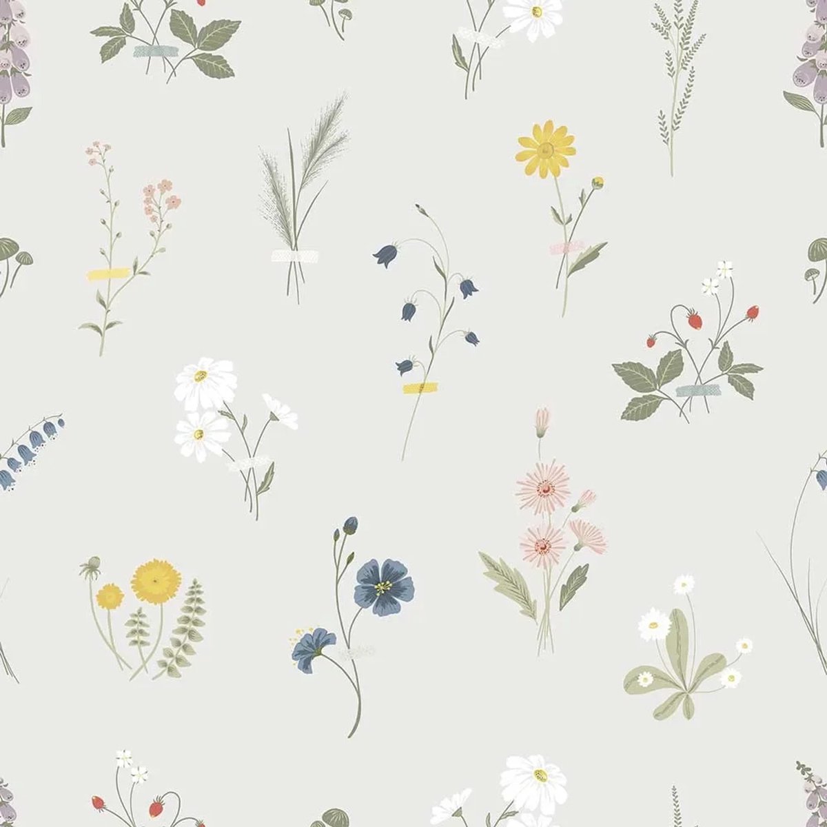 Lilipinso vliesbehang wilde bloemen grijs pastel