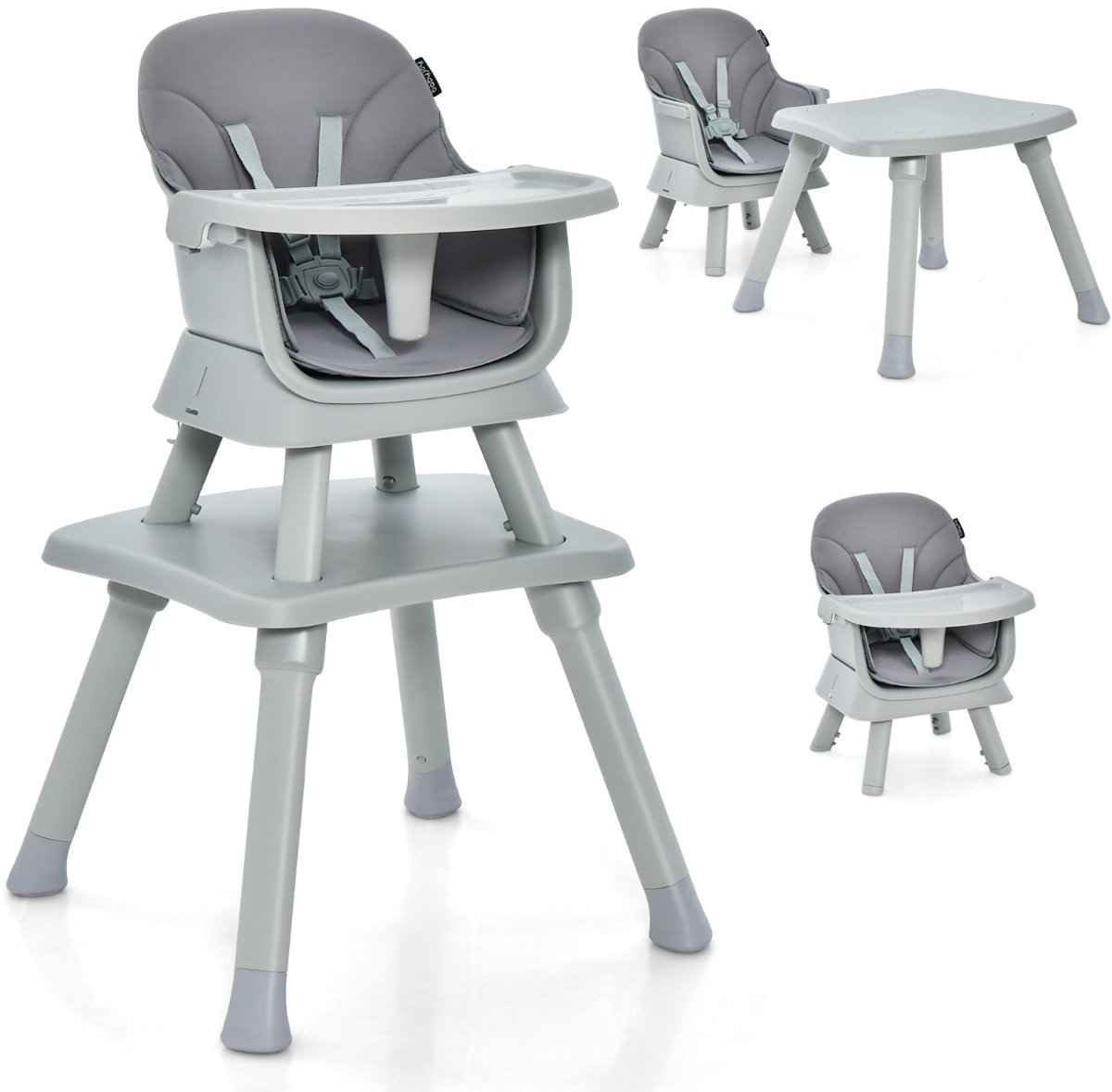 SureDeal® - Hoge kinderstoel - Stoelverhoger Eetkamerstoel Bouwsteentafel - Peuters - Puntsgordel Afneembaar Dienblad - 58x58x98 cm - Grijs
