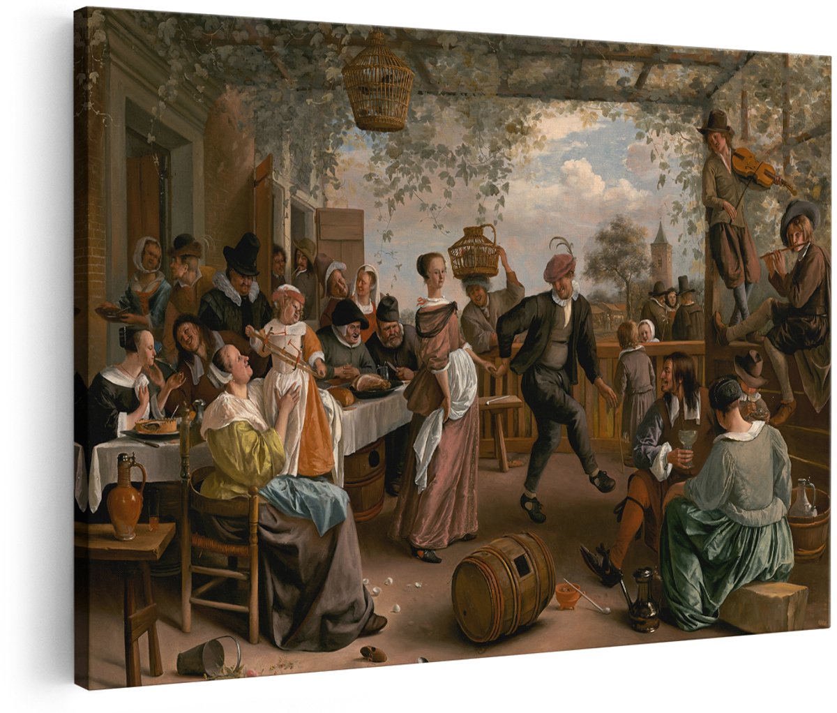Artaza Canvas Schilderij Het Dansende Paar - Jan Steen - 150x100 cm - Groot - Kunst - Wanddecoratie Woonkamer
