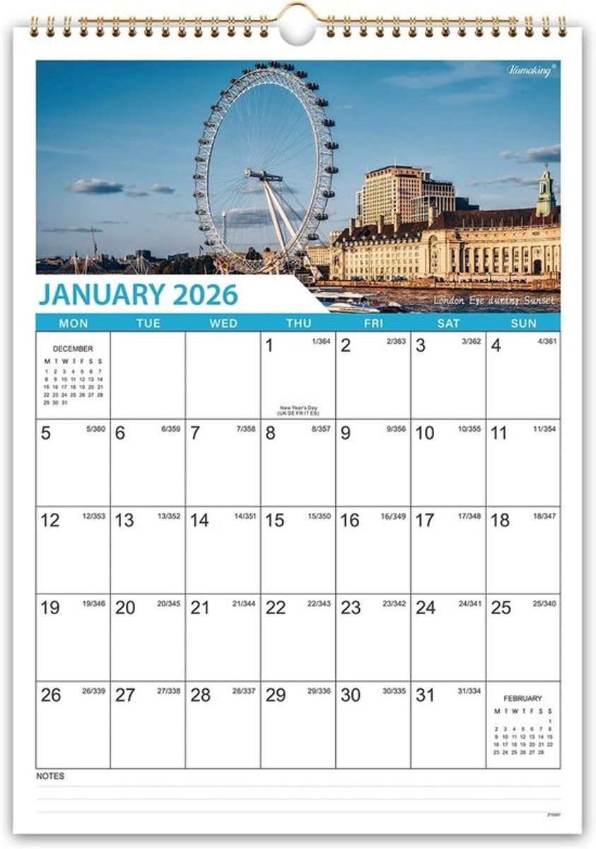 Jaarkalender 2026 - Overzichtelijke Wandkalender voor het Hele Jaar