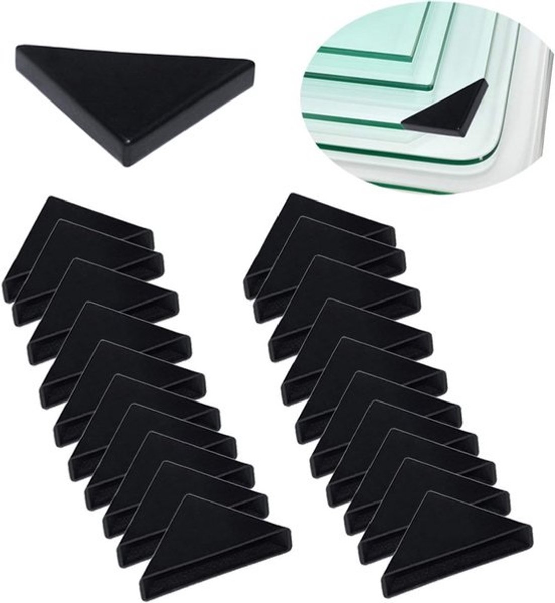 20x Hoogwaardige Hoekbeschermers Zwart voor Glas, Spiegel en Meubels - Stootbescherming