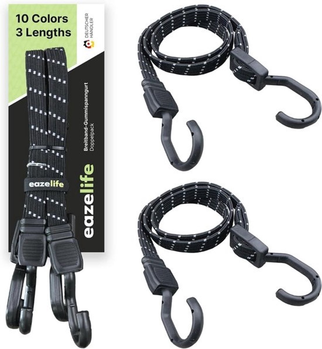 Verstelbare Rubber Spanbanden Set van 2 - Sterk en Duurzaam voor Auto, Fiets en Outdoor (10 Kleuren, 4 Lengtes)