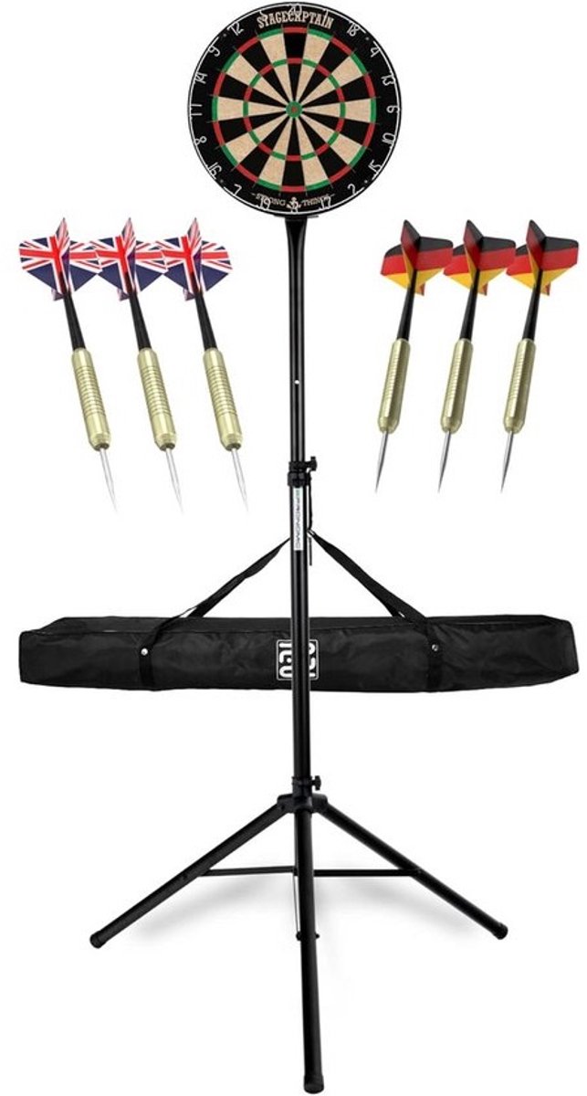 Professionele Steeldartschaal Compleet Set – Hoogteverstelbare Dartstandaard met Tess en 6 Dartpijlen
