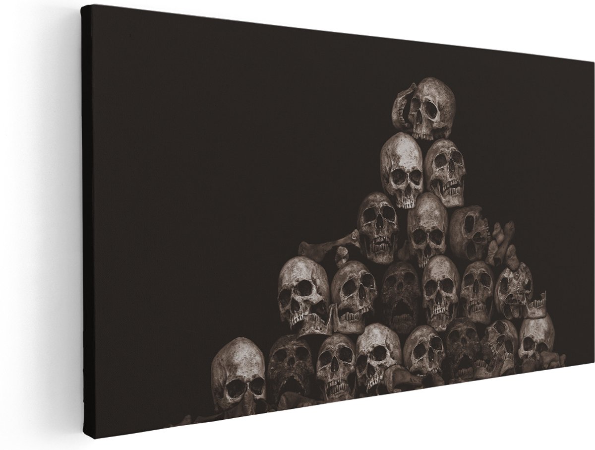 Artaza Canvas Schilderij Schedels - Doodshoofden - Doodskoppen - 140x70 cm - Groot - Wanddecoratie Woonkamer - Schilderijen - Muurdecoratie