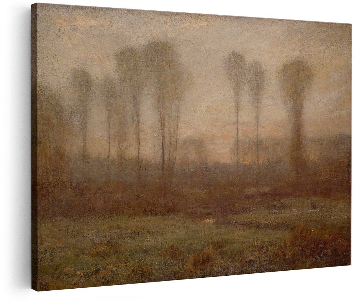 Artaza Canvas Schilderij Landschap - 150x100 cm - Groot - Wanddecoratie Natuur - Muurdecoratie Bomen - Decoratie Mistige Ochtend - Schilderijen Op Canvas