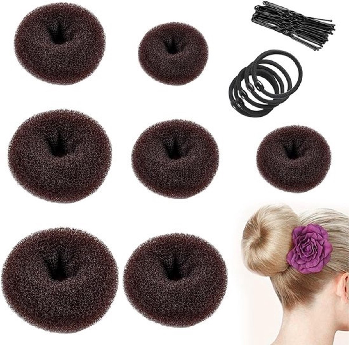 Haar Bun Set - Donut Styler - Elegante Kapsels Maken - Verschillende Maten - 7 Delig - Bruin