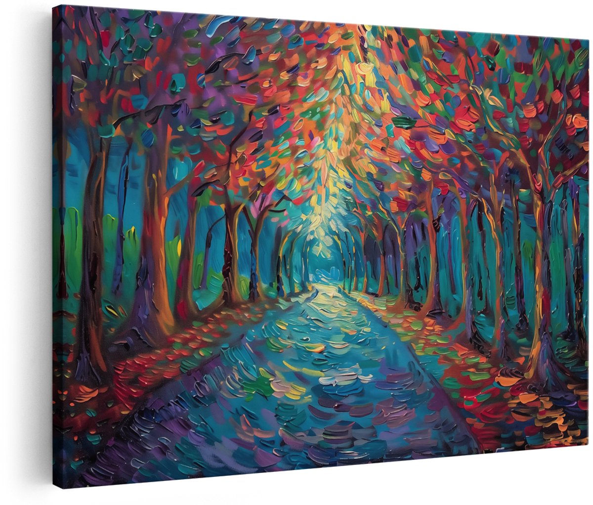 Artaza Canvas Schilderij Kleurrijk Pad door een Bos - 150x100 cm - Groot - Wanddecoratie Woonkamer - Schilderijen - Muurdecoratie