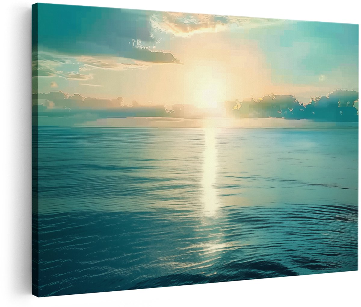 Artaza Canvas Schilderij Zonsondergang boven de Oceaan - 150x100 cm - Groot - Wanddecoratie Woonkamer - Schilderijen - Muurdecoratie