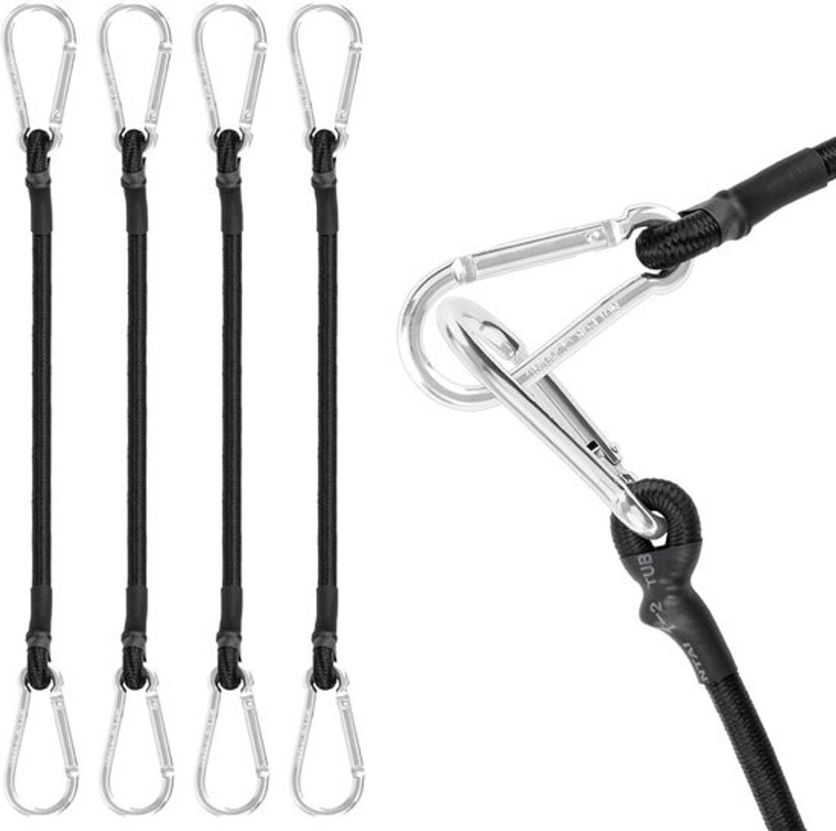 Spanbanden met Haak - Elastische Spanners - Bagage Vervoeren - UV-bestendig en Waterdicht - 4 Stuks - Zwart