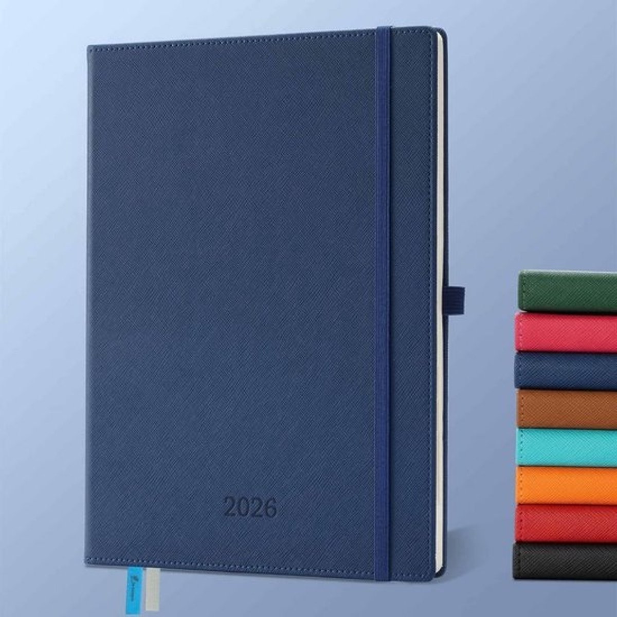 Weekagenda 2026 A4 – School- en werkplanner 12 maanden, donkerblauw PU leder, 100 g papier