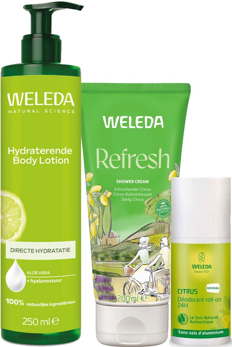 WELEDA Citrus Refresh Verzorgingsset – Douchecrème, Body Lotion & Deodorant in een tasje
