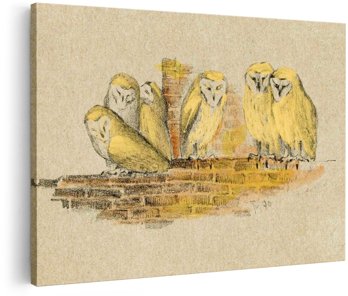 Artaza Canvas Schilderij Uilen - 150x100 cm - Groot - Wanddecoratie Vogels - Muurdecoratie Vintage - Decoratie Kerkuilen - Schilderijen Op Canvas
