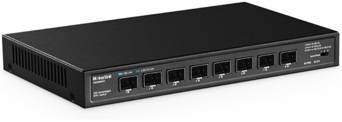 10Gbps SFP+ Switch met 8 Poorten - Ondersteuning 1G/2.5G/10G SFP Modules - Fanless & Plug and Play