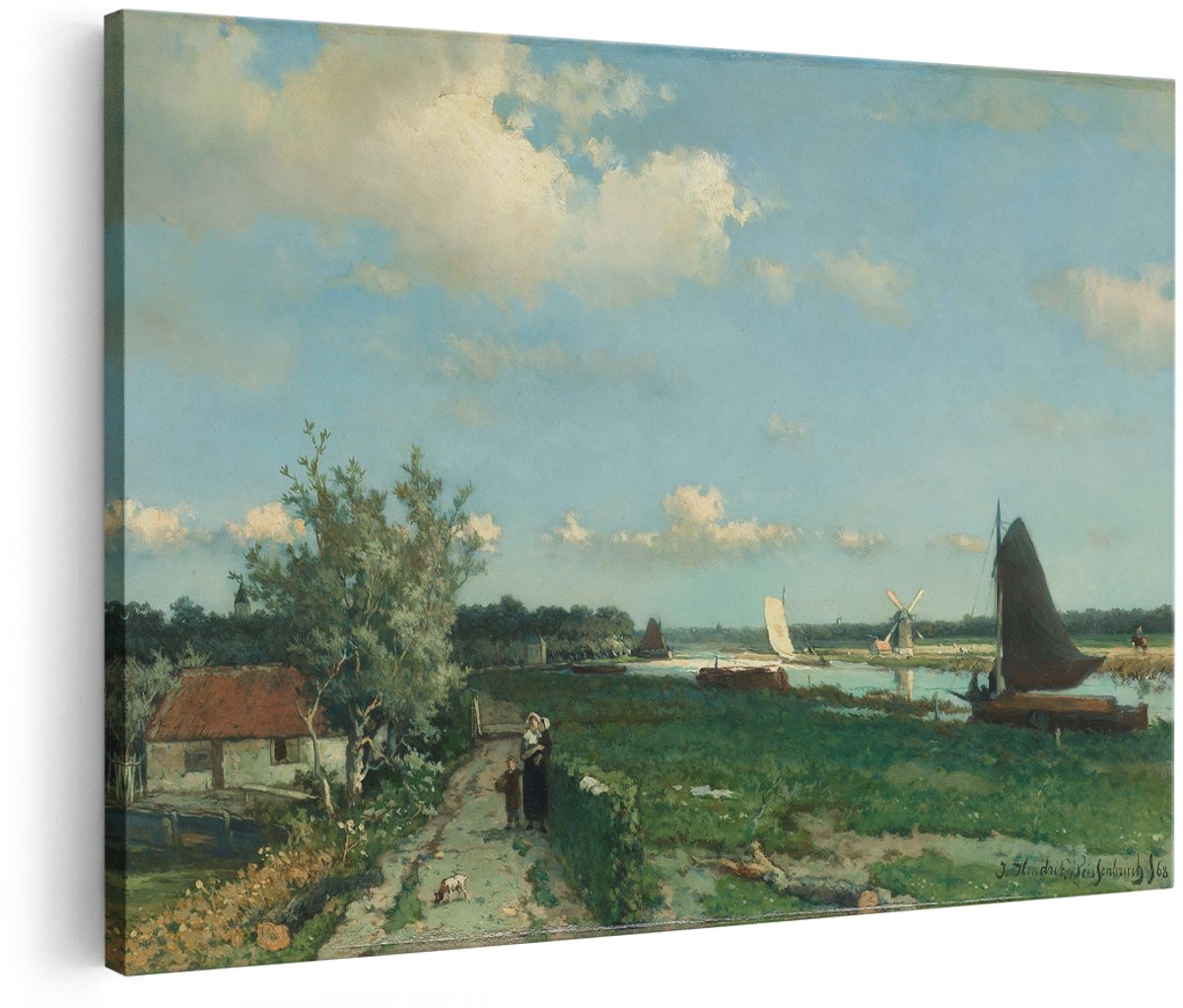 Artaza Canvas Schilderij De Trekvliet bij Rijswijk - Jan Hendrik Weissenbruch - 150x100 cm - Groot - Kunst - Wanddecoratie Woonkamer