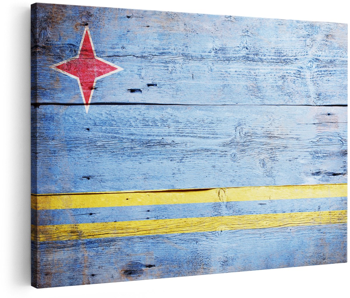 Artaza Canvas Schilderij Aruba Vlag op Hout - 150x100 cm - Groot - Wanddecoratie Woonkamer - Schilderijen - Muurdecoratie