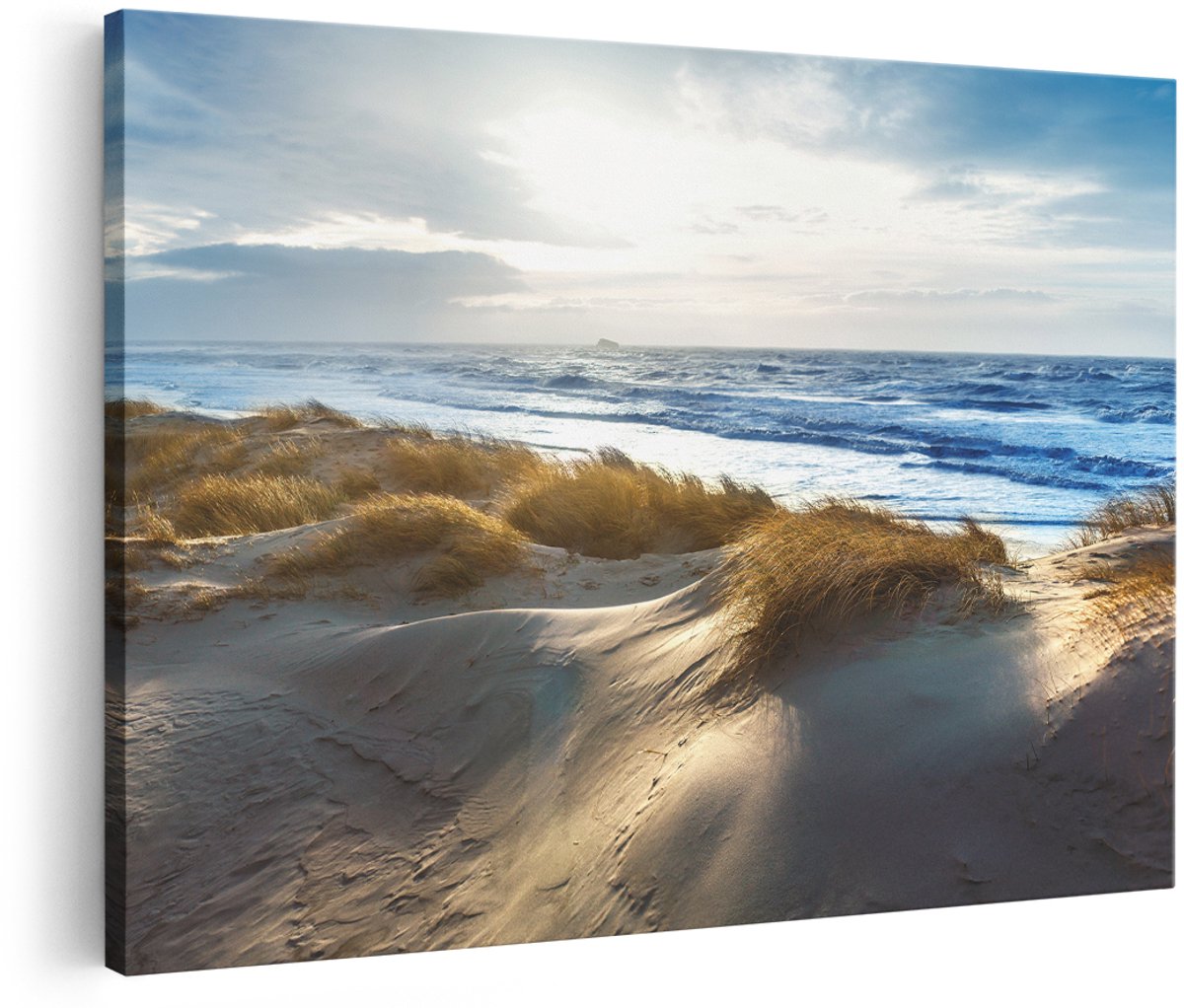 Artaza Canvas Schilderij Duinen En Zee - 150x100 cm - Groot - Wanddecoratie Woonkamer - Schilderijen - Muurdecoratie